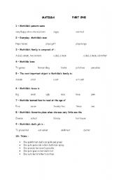 English Worksheet: MATILDA THE MOVIE PART ONE