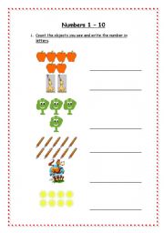 English worksheet: Numbers 1-10