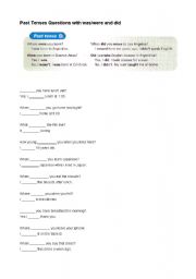 English worksheet: WH questions in the past