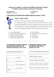 English Worksheet: Simple Present Tense, daily routines Test