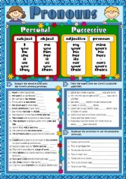 English Worksheet: Pronouns - revision (Greyscale + KEY included)