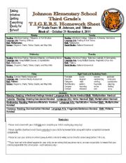 English Worksheet: homework Sheet 3rd Grade