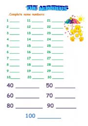 English Worksheet: The numbers