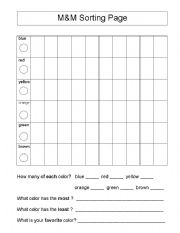 English worksheet: m&m sorting