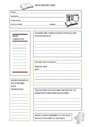 English Worksheet: book report card