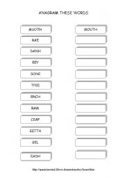 English worksheet: ANAGRAM BODY