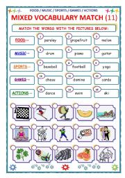 English Worksheet: MIXED VOCABULARY - MATCH - 11