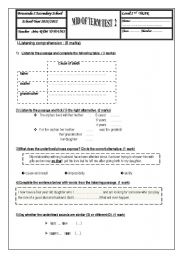 English Worksheet: A STORY ABOUT AN ORPHAN LIFE MID TERM TEST 2 second year Tunisian pupils