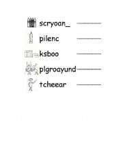 English Worksheet: CLASROOM OBJECTS