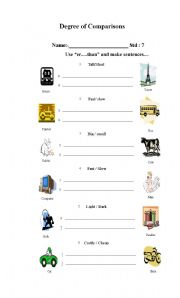 English worksheet: Degrees Comparison