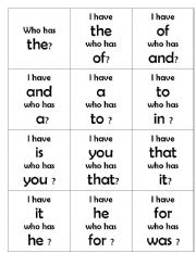 English worksheet: sight word loop cards