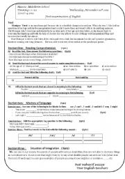 English Worksheet: exam focusing on can/ could /able to 