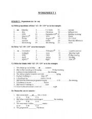 Worksheets on prepositions