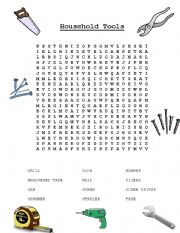 English Worksheet: Household Tools Wordsearch