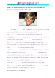 English Worksheet: Princess Dianas biography