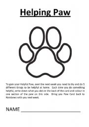 English Worksheet: Teddy Paw Good Turn Card