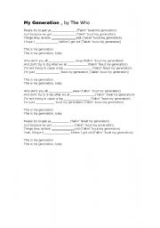 English worksheet: My generation- song