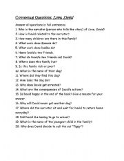 English Worksheet: Contextual Questions Love David