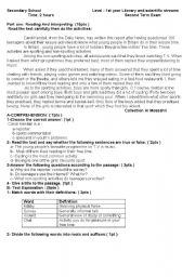 English Worksheet: second term 1st year exam