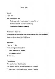 English worksheet: lesson plan to be and jobs