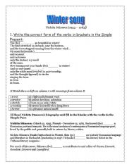 English Worksheet: Poem Winter Song with exercises in the Present Simple and Past Simple