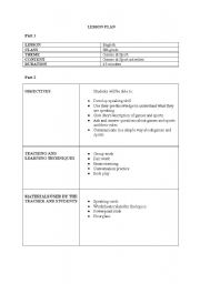 English worksheet: lesson plan about sports