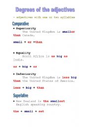 English worksheet: djective degrees