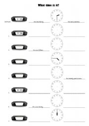 English Worksheet: What time is it? Telling the time with digital and analog clocks