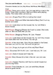 English Worksheet: the lion and the mouse