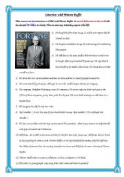 English Worksheet: Worth-reading and life inspiring messages (12 points)!  Interview with Warren Buffet.  