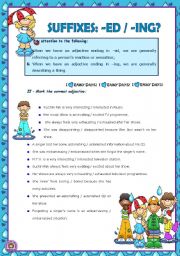 English Worksheet: SUFFIXES: -ED / -ING