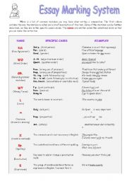 English Worksheet: ESSAY MARKING SYSTEM