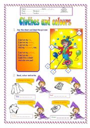 English Worksheet: Clothes and Colours 
