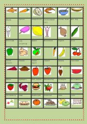 English Worksheet: my food pictionary