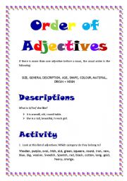 English Worksheet: Order of adjectives