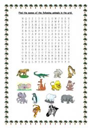 English Worksheet: ANIMALS WORDSEARCH