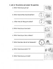 English Worksheet:  present simple and telling time