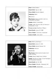 English Worksheet: Dead celebrities biographies part II