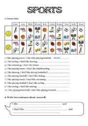 Sports and hobbies : likes and dislikes ( synonym expressions ) - ESL  worksheet by Patou