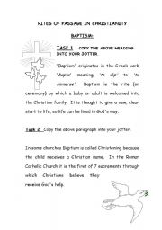 English worksheet: Rights of Passage Baptism