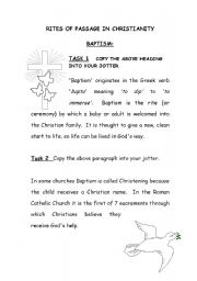 English Worksheet: Rights of Passage Baptism