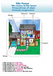 English Worksheet: The house: The rooms in the house, the furniture and prepositions of place
