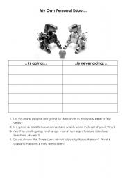 English worksheet: going to - my personal robot