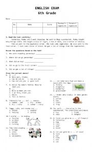 English Worksheet: 6th Grade Exam