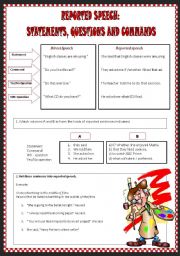 English Worksheet: REPORTED SPEECH: STATEMENTS, QUESTIONS AND COMMANDS