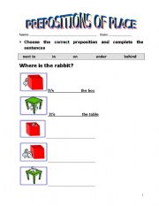 English worksheet: Prepositions of place