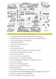 English Worksheet: Places in the city, directions, prepositions of place