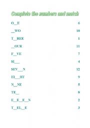 Comlete the numbers 0-12