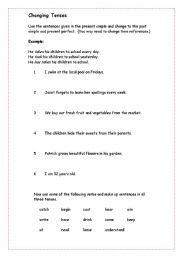 English worksheet: Changing tenses - writing in the past simple and present perfect