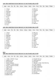 English Worksheet: Prefixes